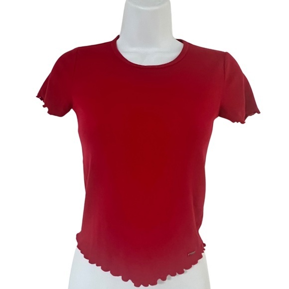 Hollister Tops - Hollister Ruffle Hem Red Short Sleeve T-Shirt | XXS | Crew Neck